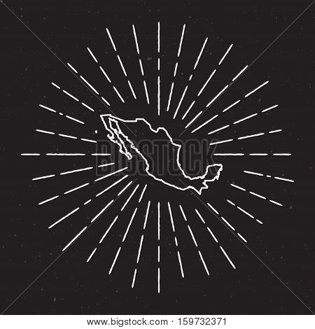 Mexico Vector Map Outline With Vintage Sunburst Border. Hand Drawn Map With Hipster Decoration Eleme