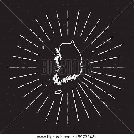 Korea, Republic Of Vector Map Outline With Vintage Sunburst Border. Hand Drawn Map With Hipster Deco