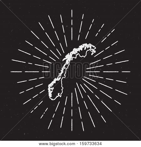 Norway Vector Map Outline With Vintage Sunburst Border. Hand Drawn Map With Hipster Decoration Eleme