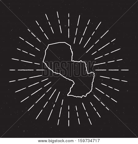 Paraguay Vector Map Outline With Vintage Sunburst Border. Hand Drawn Map With Hipster Decoration Ele
