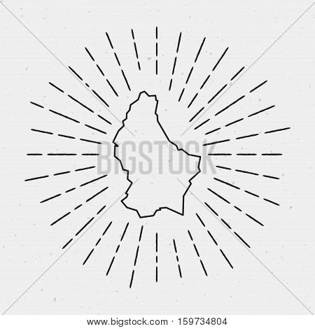 Vector Luxembourg Map Outline With Retro Sunburst Border. Hand Drawn Hipster Decoration Element. Bla
