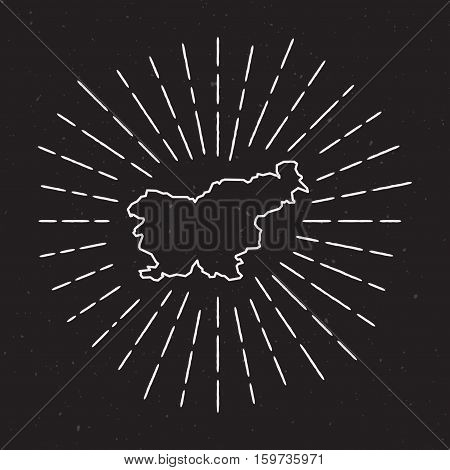 Slovenia Vector Map Outline With Vintage Sunburst Border. Hand Drawn Map With Hipster Decoration Ele