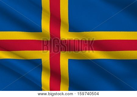 Flag Of Aland Islands is a region of Finland. 3d illustration