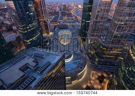 MOSCOW - MAR 26, 2016: Central core in Moscow International Business Center (MIBC). Underground part of the Core includes 3 metro station