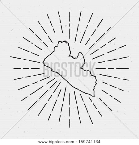 Vector Liberia Map Outline With Retro Sunburst Border. Hand Drawn Hipster Decoration Element. Black