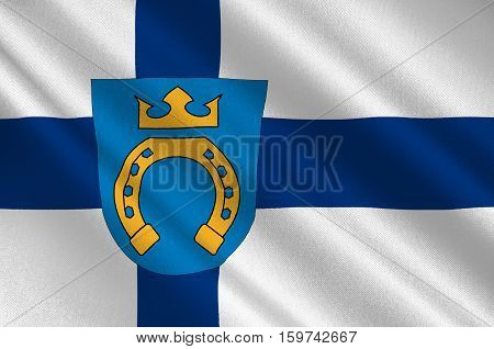 Flag Of Espoo is the second largest city and municipality in Finland. 3d illustration