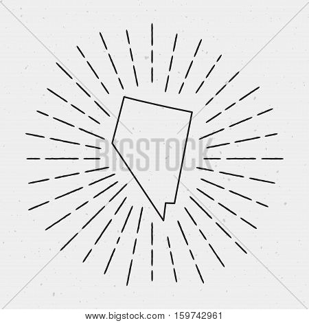 Retro Sunburst Hipster Design. Usa Map Surrounded By Vintage Sunburst Rays. Trendy Hand Drawn Sun Ra