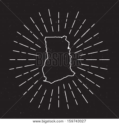 Ghana Vector Map Outline With Vintage Sunburst Border. Hand Drawn Map With Hipster Decoration Elemen