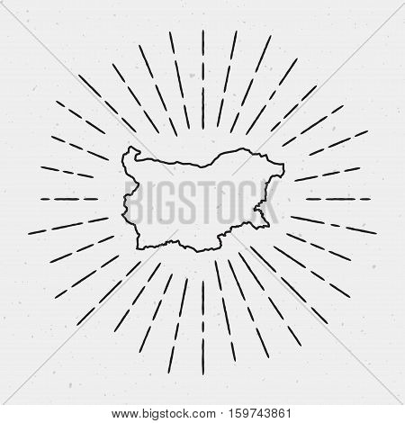 Retro Sunburst Hipster Design. Bulgaria Map Surrounded By Vintage Sunburst Rays. Trendy Hand Drawn S
