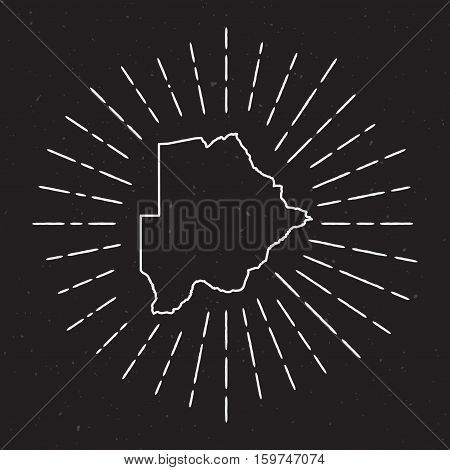 Botswana Vector Map Outline With Vintage Sunburst Border. Hand Drawn Map With Hipster Decoration Ele