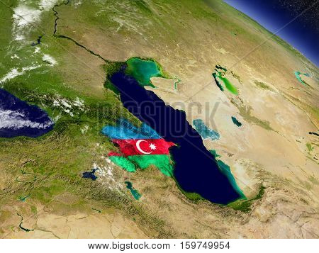 Azerbaijan With Embedded Flag On Earth