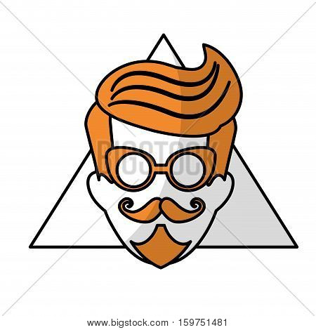 man face with mustache and glasses over triangular frame and white background. hispter style concept. colorful design. vector illustration