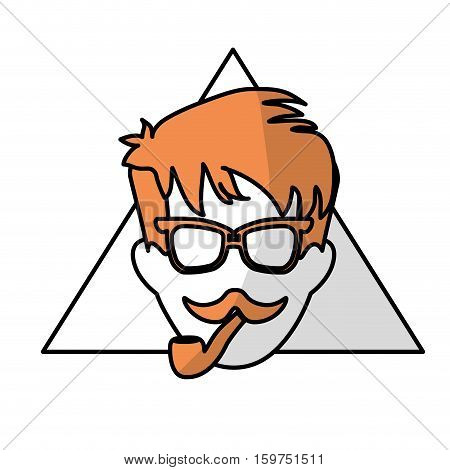 man face with mustache and glasses over triangular frame and white background. hispter style concept. colorful design. vector illustration