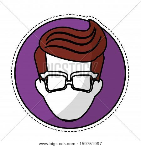 man face with glasses and hispter hairstyle icon inside purple circle over white background. colorful design. vector illustration