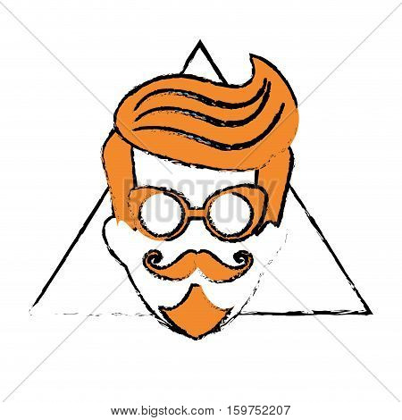 man face with mustache and glasses over triangular frame and white background. hispter style concept. colorful design. vector illustration