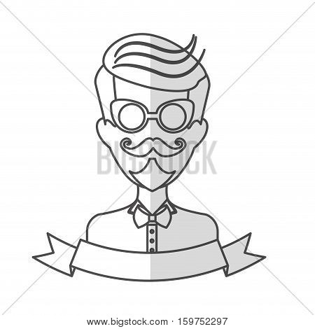 man face with mustache and glasses and decorative ribbon over white background. hispter style concept. vector illustration