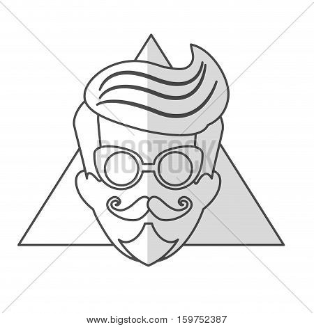 man face with mustache and glasses over triangular frame and white background. hispter style concept. vector illustration