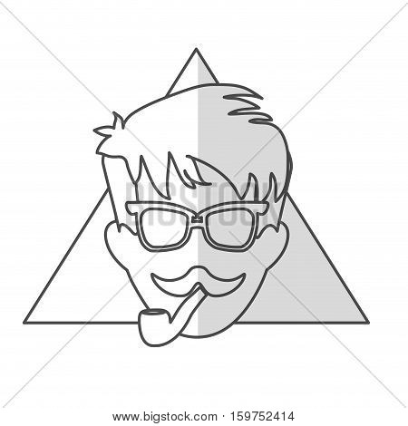 man face with mustache and glasses over triangular frame and white background. hispter style concept. vector illustration