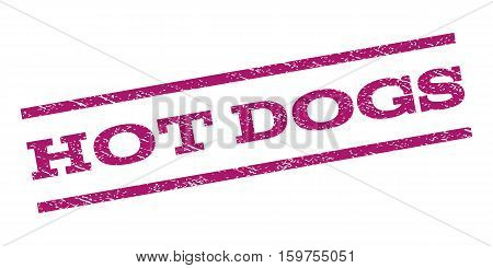 Hot Dogs watermark stamp. Text tag between parallel lines with grunge design style. Rubber seal stamp with scratched texture. Vector purple color ink imprint on a white background.