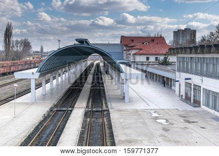MARCH 2015 - CHISINAU, MOLDOVA: Passenger platform at Chisinau Railway Station in Chisinau, Moldova March 2017