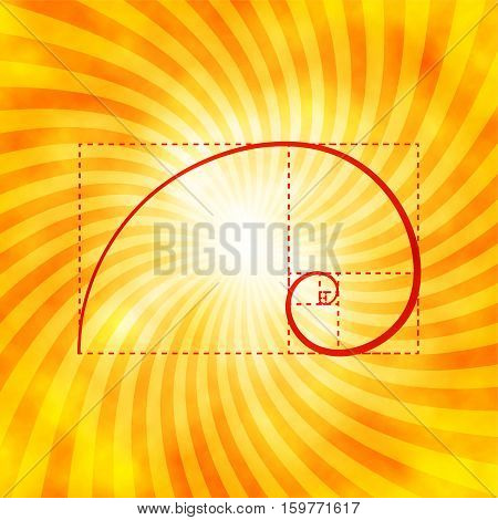Golden ratio figure on textured sunray background golden proportion golden section 2d vector illustration eps 10