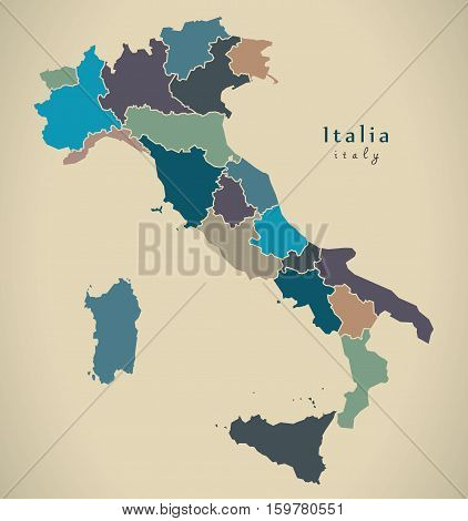 Modern Map - Italy with regions IT illustration