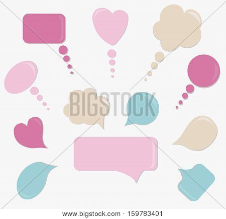 Vector big speech bubble set. Bright colors (blue pink) on a white background.