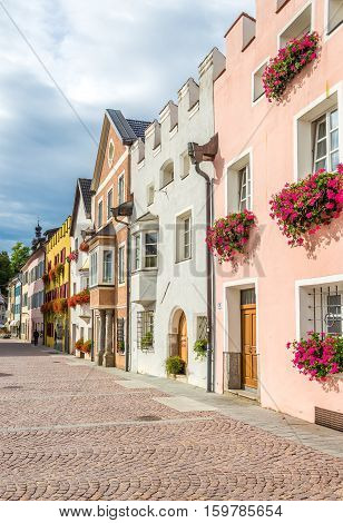 BRUNICO,ITALY - SEPTEMBER 17,2016 - In the streets of Brunico in Italy. Brunico is the largest town in the Puster Valley in the Italian province of South Tyrol.