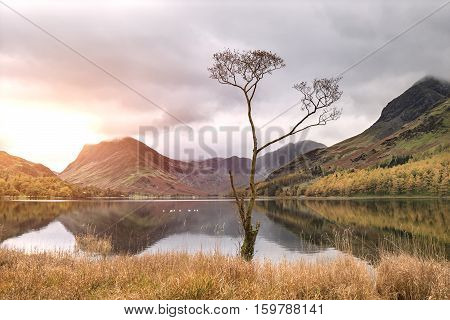 Beautiful Autumn Fall Landscape Image Of Lake Buttermere In Lake District England