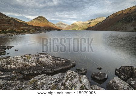 Beautiful Sunset Landscape Image Of Wast Water And Mountains In Lkae District In Autumn In England