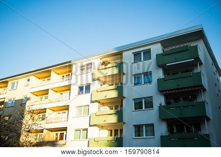 Multy-family houes in munich, with balkony, blue sky