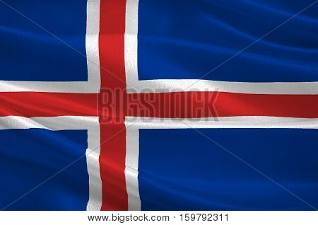 Flag of Republic of Iceland is a Nordic island country. 3d illustration
