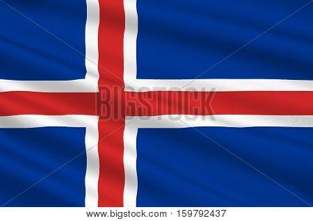 Flag of Republic of Iceland is a Nordic island country. 3d illustration