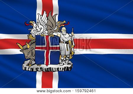 Flag of Republic of Iceland is a Nordic island country. 3d illustration