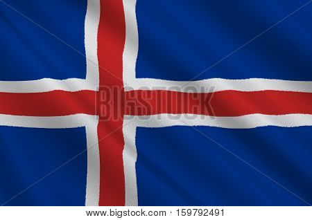 Flag of Republic of Iceland is a Nordic island country. 3d illustration