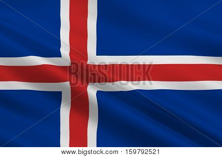 Flag of Republic of Iceland is a Nordic island country. 3d illustration