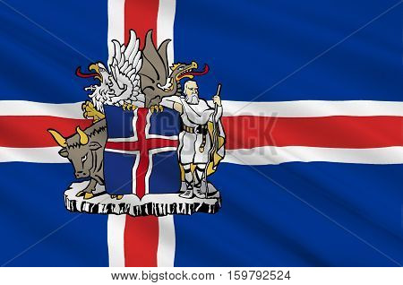 Flag of Republic of Iceland is a Nordic island country. 3d illustration