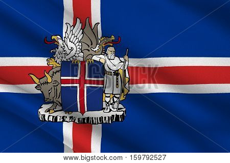 Flag of Republic of Iceland is a Nordic island country. 3d illustration