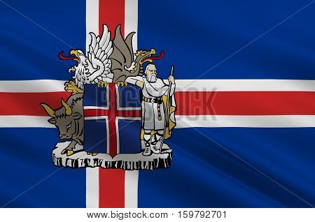 Flag of Republic of Iceland is a Nordic island country. 3d illustration