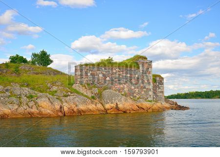Suomenlinna fortress ruins view from a boat Finland