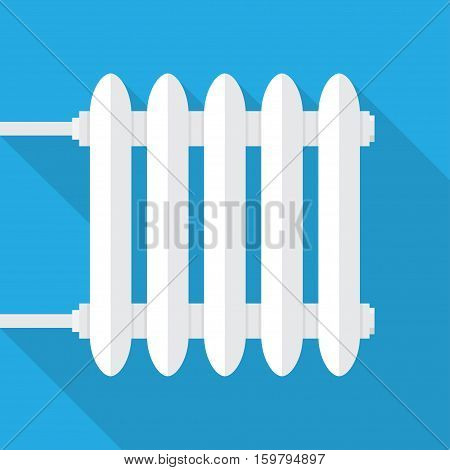 Heating radiator. Cast-iron radiator for heating systems. on a blue background with long shadow. Vector illustration.