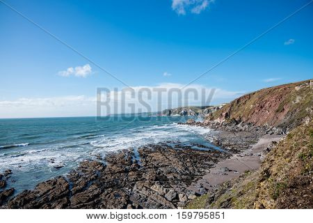 View of cliffs and ocean at Challaborough , United Kingdom