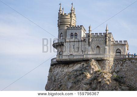 The decorative Neo-Gothic castle Swallow's Nest on the rock over the Black Sea. Gaspra. Crimea