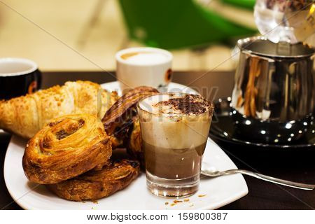 italian good breakfast with moroccan and croissant