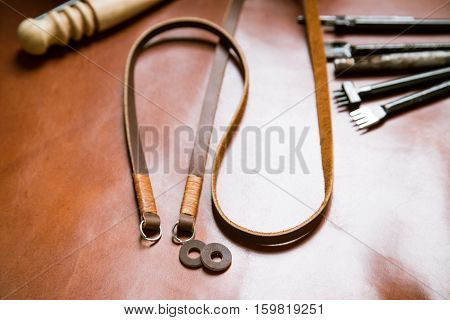 Genuine Leather Camera Strap Handmade With Meatal Tool