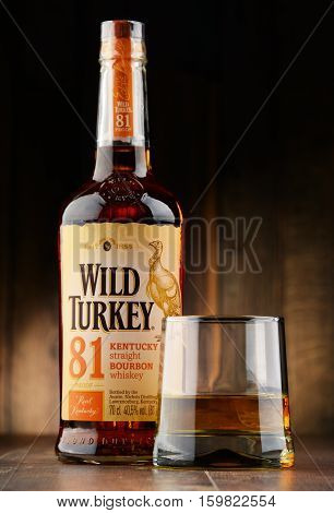 POZNAN POLAND - NOV 22 2016: Wild Turkey is a brand of Kentucky straight bourbon whiskey produced by the Austin Nichols division of Campari Group