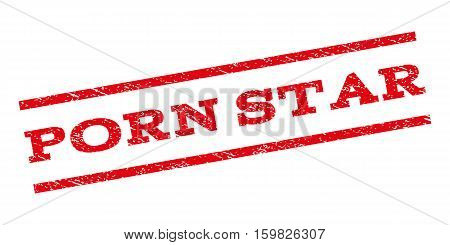 Porn Star watermark stamp. Text tag between parallel lines with grunge design style. Rubber seal stamp with dust texture. Vector red color ink imprint on a white background.