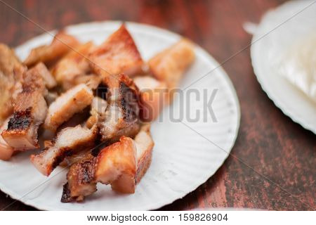close up thai style grill porkselective focus.