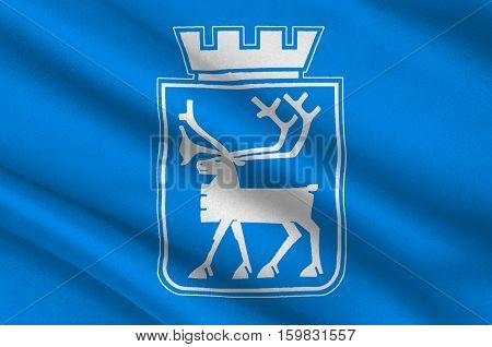 Flag of Tromso is a city and municipality in Troms county Norway. 3d illustration