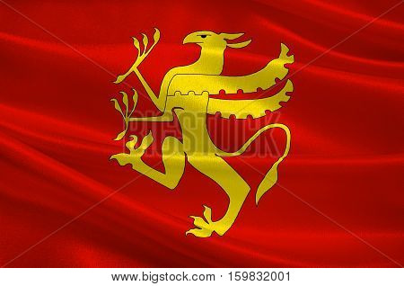 Flag of Troms is a county in Northern Norway. 3d illustration